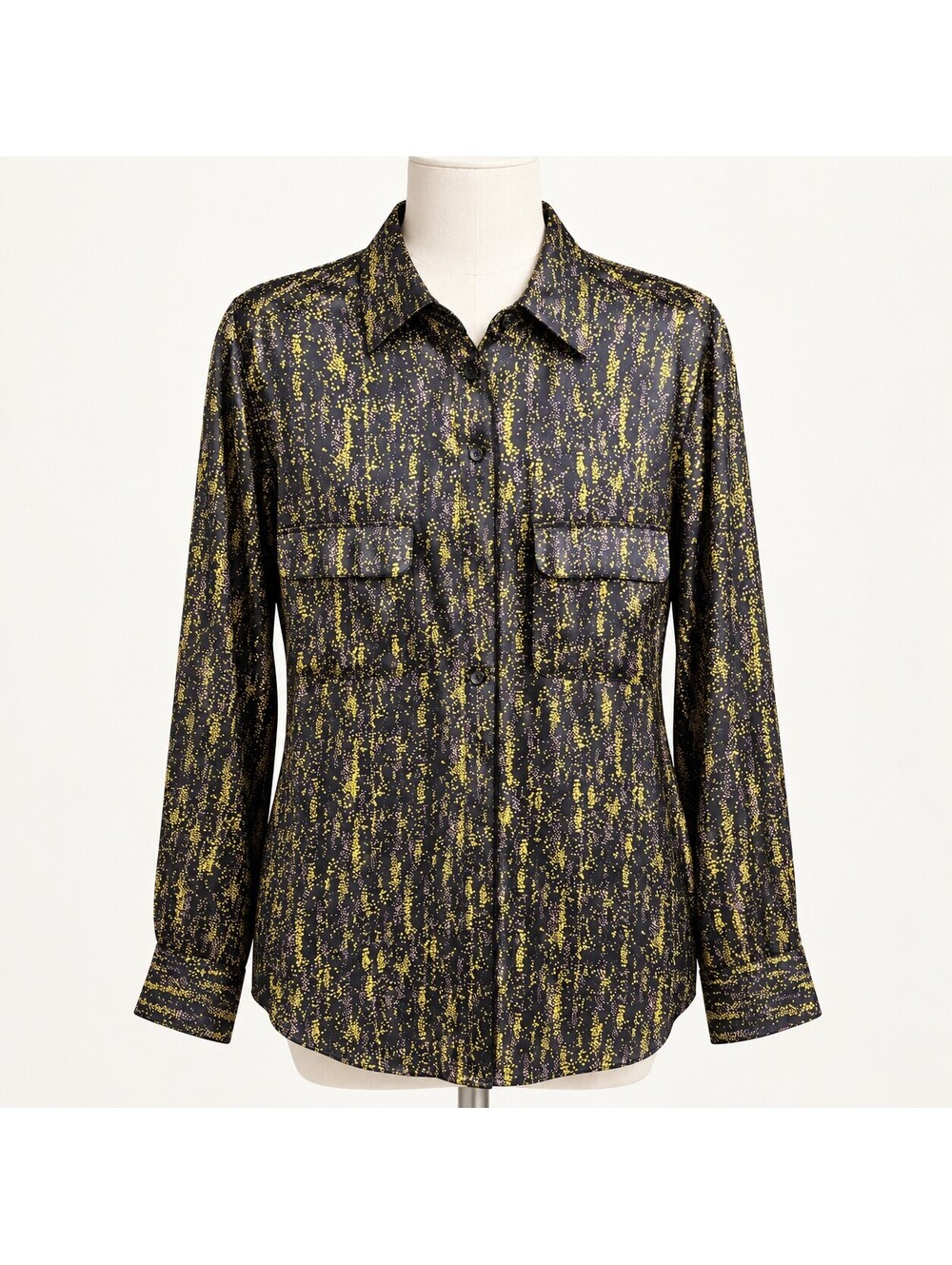 Equipment Femme Womenโs XL Black Gold Speckled Button-Down Blouse silk